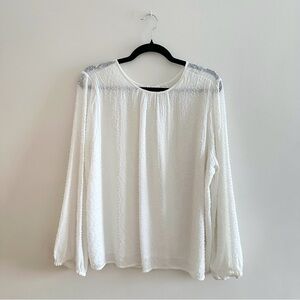 Mango Cream Ivory Sheer Beaded Balloon Sleeve Long Sleeve Blouse XXL